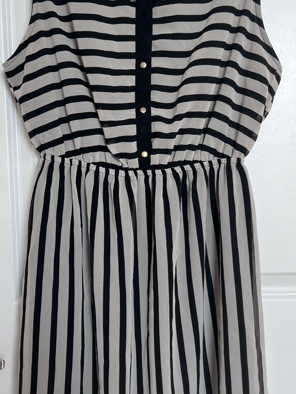 indulge Black and Cream Striped Mini Dress